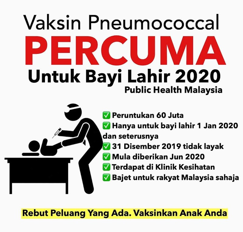 Vaksin Pneumococcal Percuma Untuk Bayi Lahir Tahun 2020